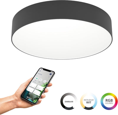 Eglo connect.z gallizzi-z smart plafondlamp - led - ø 39 cm - zwart wit - instelbaar rgb wit licht - dimbaar - zigbee