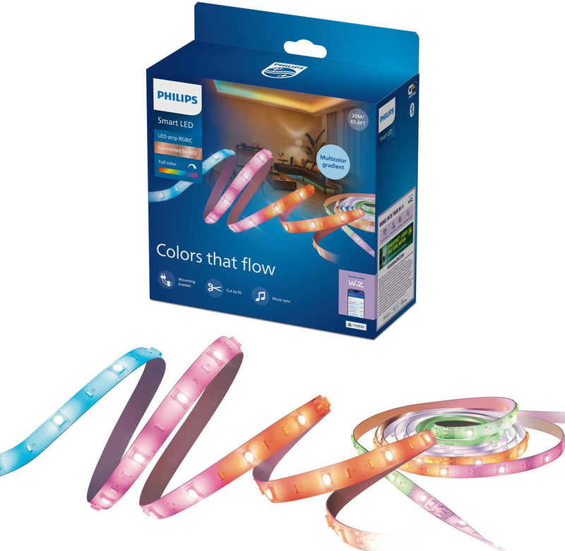 Philips lighting philips smart lighting - led strip - lengte: 20m - rgbic - gekleurd en instelbaar wit licht - muzieksynchronisatie - werkt met de wiz app - wifi