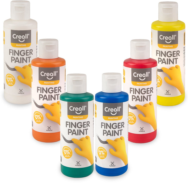 Creall vingerverf - set 6 x 80 ml – 6 leuke kleuren – veilige uitwasbare vingerverf – creatief knutselen - gemaakt in nl