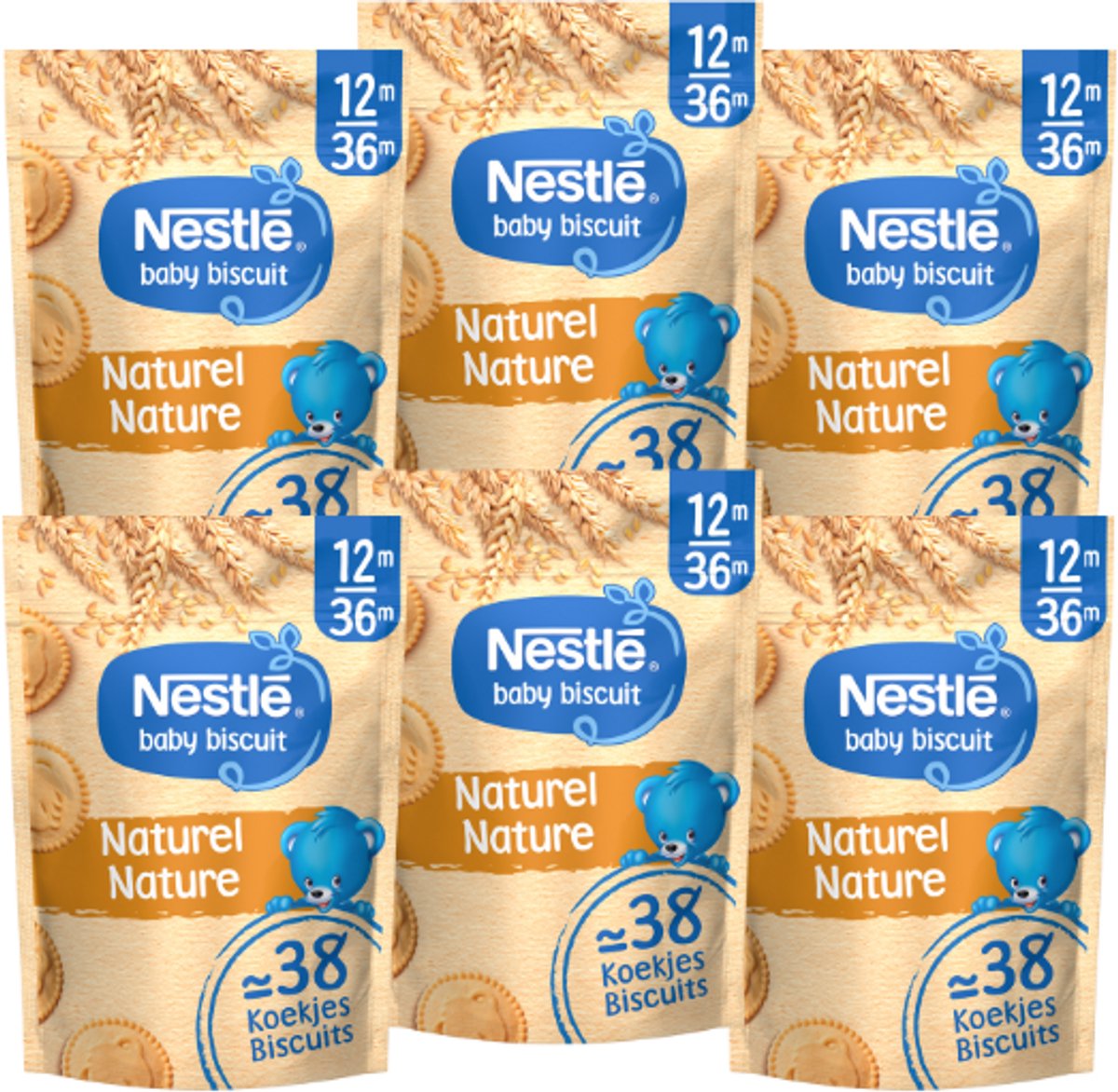 Nestlé baby biscuit naturel - babyvoeding baby snacks 12m+ - 6 zakken x 180g