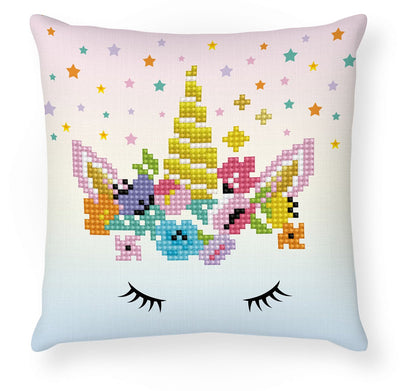Diamond dotz® diamond painting kussen - volwassenen kinderen - ddp2.044 - eenhoorn kroon 18 x 18cm - ronde steentjes - volledig pakket