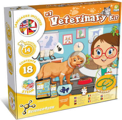 Science 4 you science4you veterinary kit – speelset met jas, stethoscoop educatief boek – leerzaam dierenarts speelgoed – leeftijd 4+