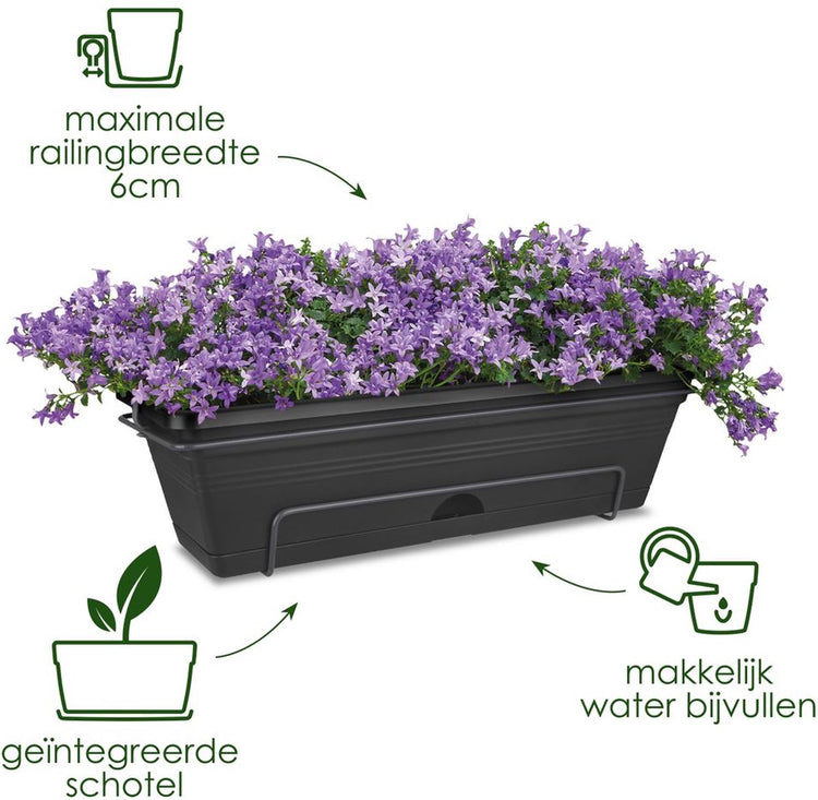 Elho green basics balkonbak allin1 70 - plantenbak voor balkon buiten - ø 68.5 x h 16.5 cm - living black