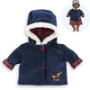 Corolle babypop winterjas - donkerblauw, bontkraag, 36cm poppen.