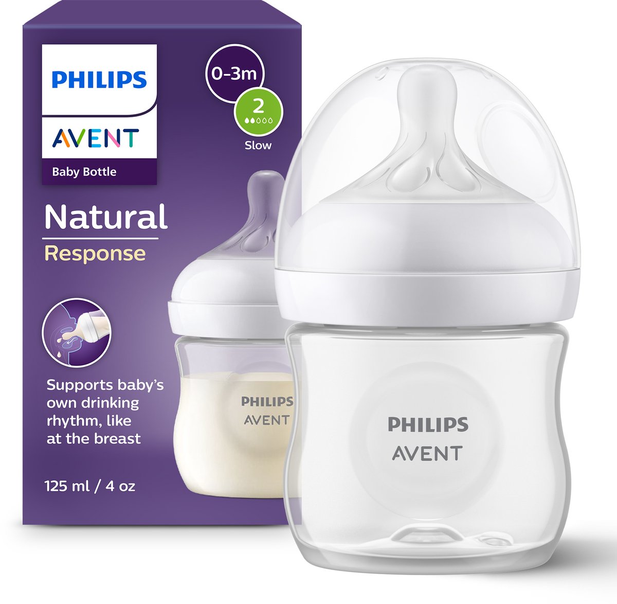 Philips avent natural response babyfles – 125ml – flow 2 – 1 fles –newborn - scy900 01