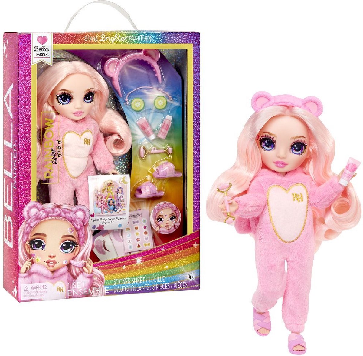 Rainbow high junior high pyjamaparty - 23 cm - bella (roze) - modepop
