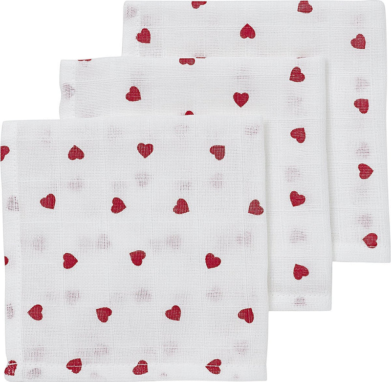 Meyco baby sweet heart monddoekjes - 3-pack - hydrofiel - red - 30x30cm