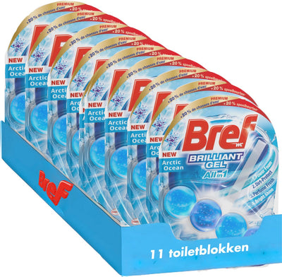 Bref - brilliant gel - arctic ocean - allin1 - toiletblok - stralende reiniging - frisheid - voordeelverpakking - 11 stuks