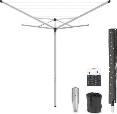 Brabantia topspinner droogmolen - 40 m - met metalen grondanker - beschermhoes - wasknijpertasje en wasknijpers - metallic grey