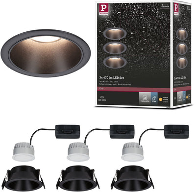 Paulmann led-inbouwlamp 3-step-dim cole coin set van 3 ip44 rond 88 mm coin 3x6w 3x470lm 230v dimbaar 2700k zwart