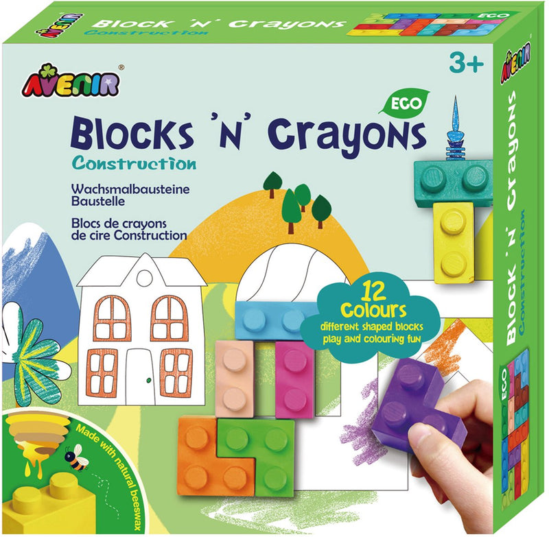 Avenir blocks ' n crayons - gebouwen - 12 kleuren en 3 blokvormen - 3 kleurplaten - 3+