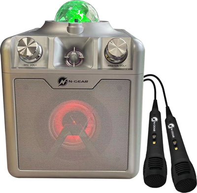 N-gear disco star 710 silver - bluetooth speaker - karaoke set - party box met sterrenprojector 2 microfoons