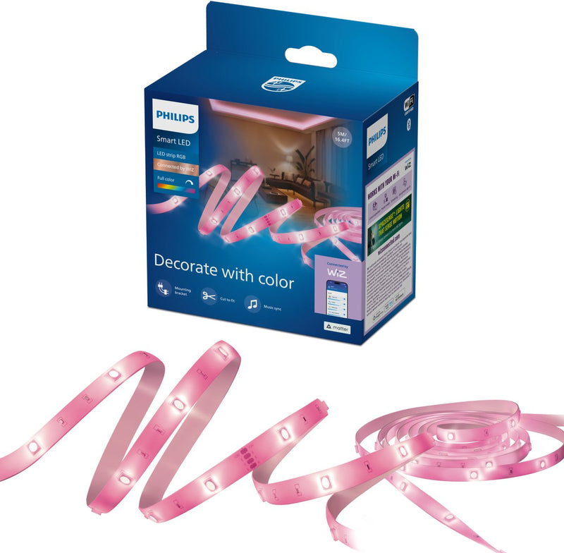 Philips lighting philips smart lighting - led strip - lengte: 5m - rgb - gekleurd en instelbaar wit licht - muzieksynchronisatie - werkt met de wiz app - wifi