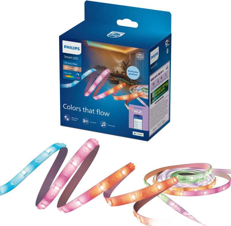 Philips lighting philips smart lighting - led strip - lengte: 4m - rgbic - gekleurd en instelbaar wit licht - muzieksynchronisatie - werkt met de wiz app - wifi