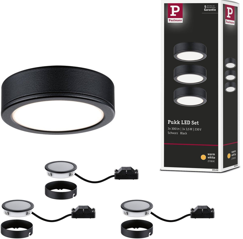 Paulmann led-onderkastverlichting pukk 3x3,5w 65 mm 3x210lm 230v rond zwart