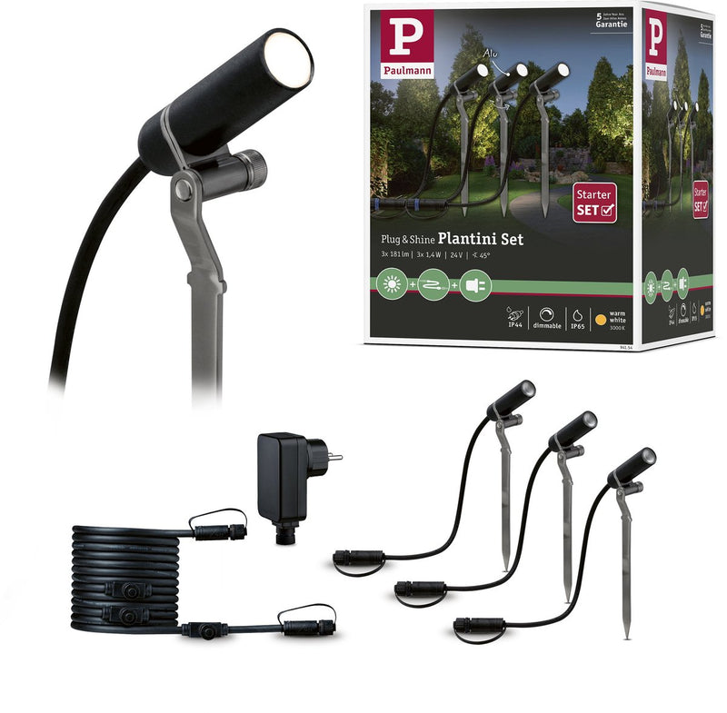 Paulmann plug shine led-tuinspots plantini basisset basisset ip65 3000k 3x2w 21va antraciet