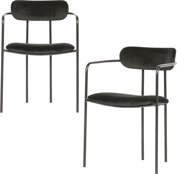 Woood ivy eetkamerstoelen - fluweel - zwart - set van 2