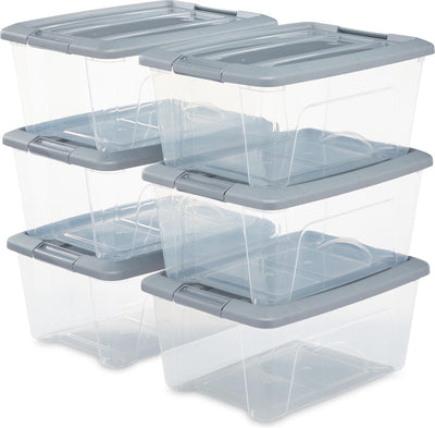Iris new topbox opbergbox - 15l - kunststof - transparant zilvergrijs - set van 6