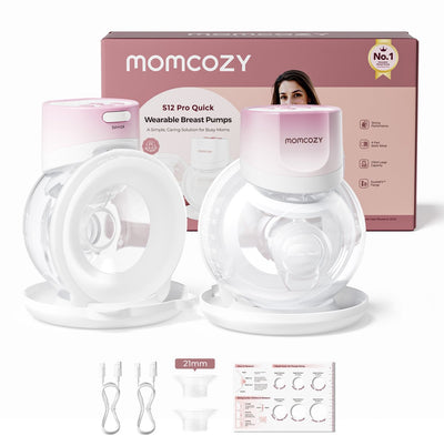 Momcozy s12pro quick handsfree borstkolf - 2 stuks - extra stil en compact - elektrisch - oplaadbaar - roze wit - s12pro+