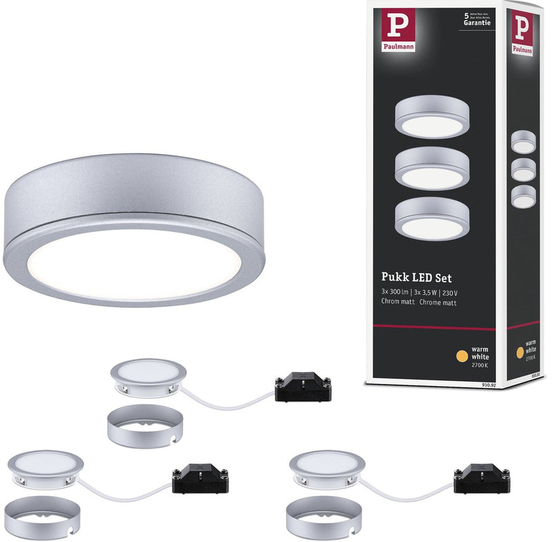 Paulmann led-onderkastverlichting pukk 3x3,5w 65 mm 3x210lm 230v rond chroom mat