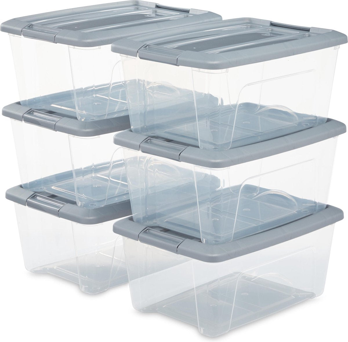 Iris new topbox opbergbox - 15l - kunststof - transparant zilvergrijs - set van 6