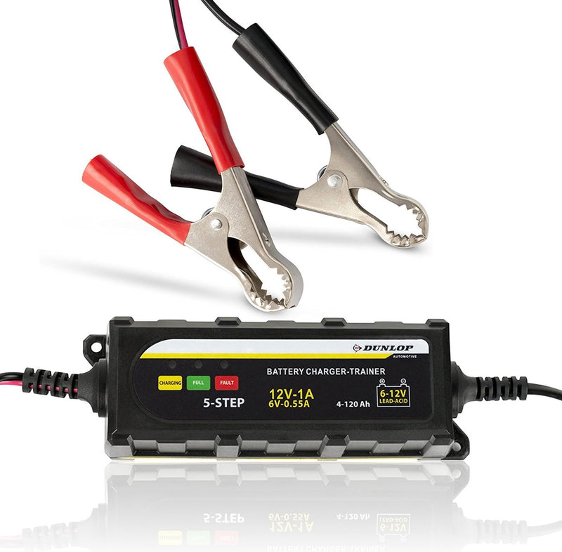 Dunlop acculader met led display - 12 volt - ip65 gecertificeerd