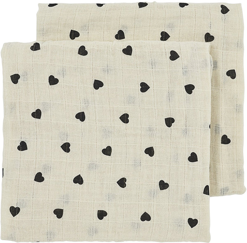 Meyco baby sweet heart pre-washed hydrofiele doeken - 2-pack - pre-washed hydrofiel - soft sand black - 70x70cm