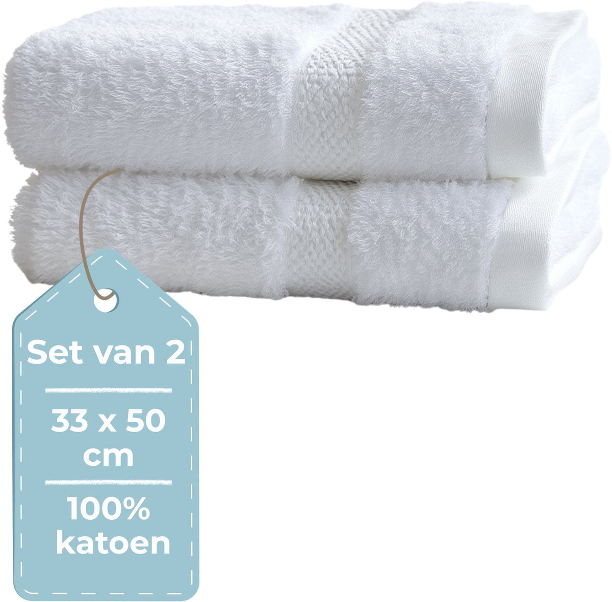 Hush. living hush living - gastendoek - set van 2 - 33×50 cm - 100% katoen - zware kwaliteit 500g m2 - stijlvol boord en ophanglus - wit