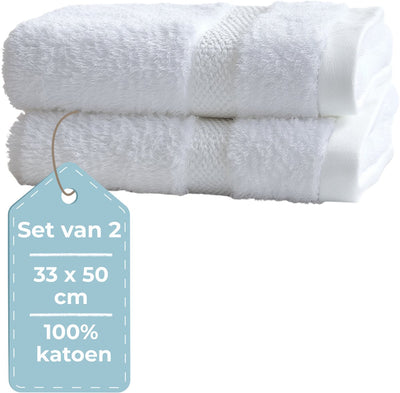 Hush. living hush living - gastendoek - set van 2 - 33×50 cm - 100% katoen - zware kwaliteit 500g m2 - stijlvol boord en ophanglus - wit