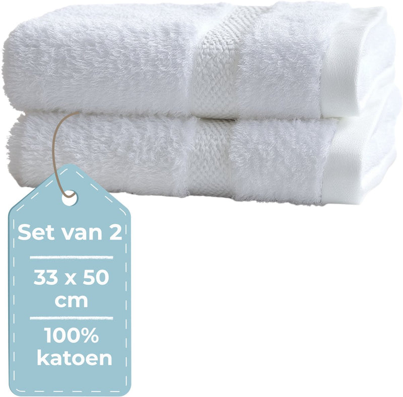 Hush. living hush living gastendoek - set van 2 - 33×50 cm - 100% katoen - zware kwaliteit 500g m2 - stijlvol boord en ophanglus - wit