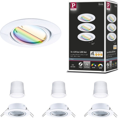Paulmann led-inbouwlamp smart home zigbee 3.0 base coin basisset zwenkbaar rond 90 mm 20° coin 3x4,9w 3x420lm 230v dimbaar rgbw+ wit