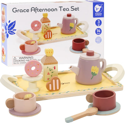 Classic world houten theeset grace met dienblad - speelgoed theeservies 14-delig.