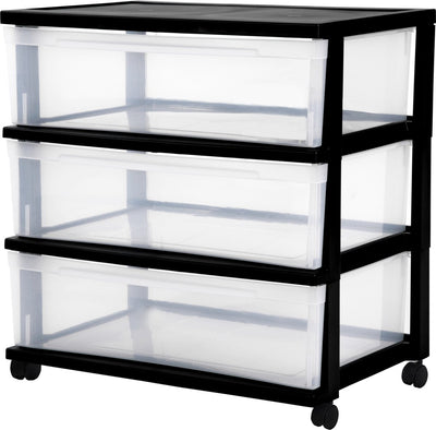 Iris new wide chest ladesysteem - 3 lades x 30l - kunststof - zwart transparant - met wielen