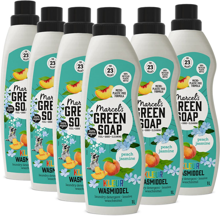 Marcel's green soap kleur wasmiddel - perzik jasmijn - 6 x 1l - 139 wasbeurten