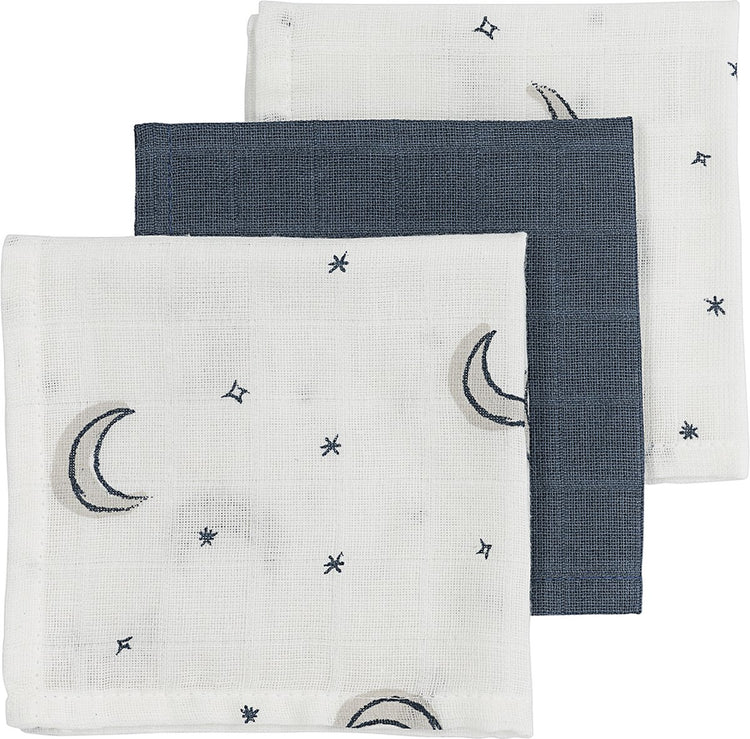 Meyco baby moon monddoekjes - 3-pack - hydrofiel - indigo - 30x30cm