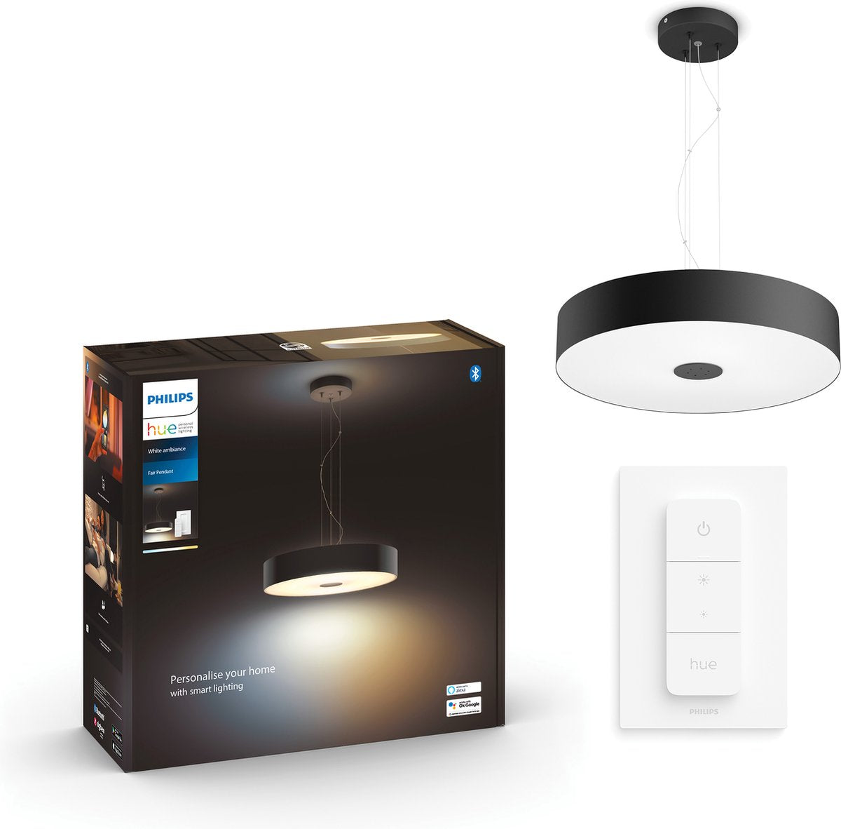 Philips hue fair hanglamp - warm tot koelwit licht - zwart - 1 dimmer switch