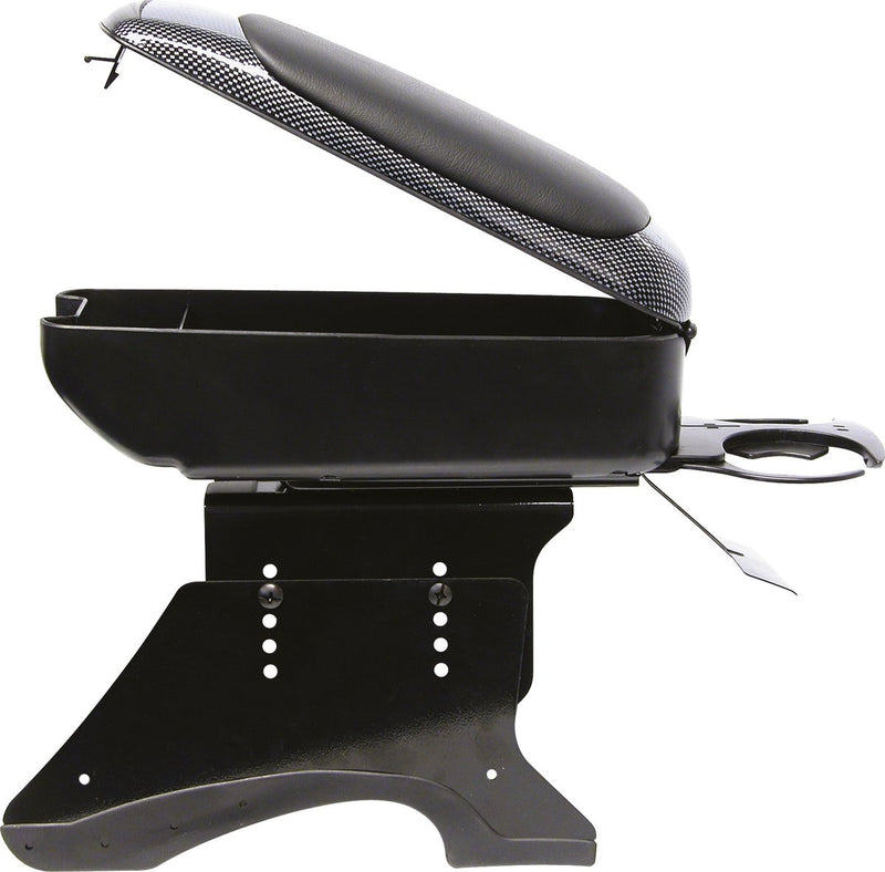 Carpoint armsteun – uitvoering met zwart carbon - montage op middenconsole - handig opberg vak - in hoogte verstelbaar 24 tot 30cm - breedte instelbaar van 8 tot 13cm - inclusief montage materiaal