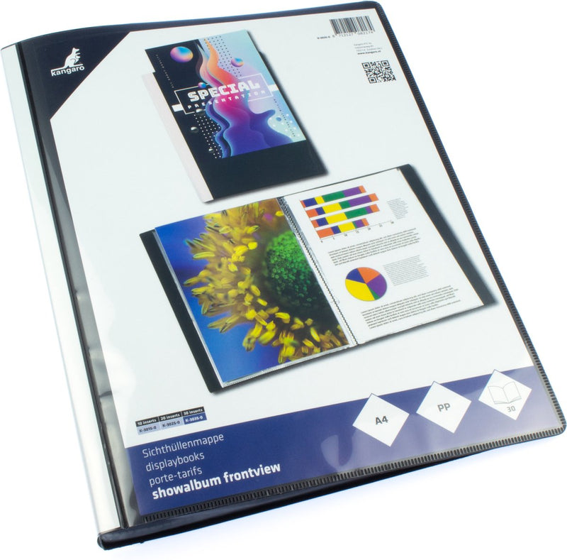 Kangaro showalbum - a4 - pp - 30 insteektassen - zwart - met insteektas voorzijde - k-3035-0