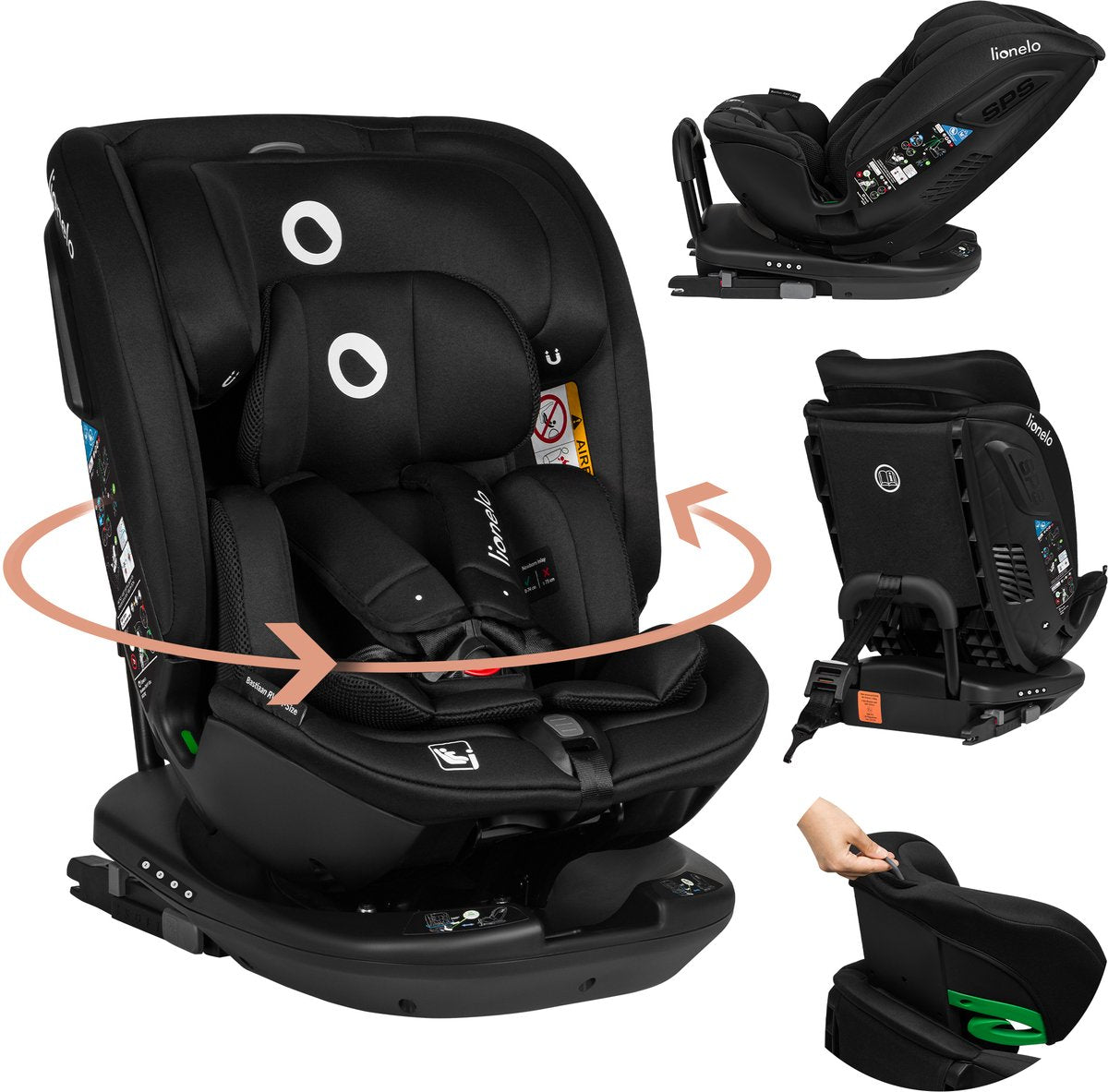 Lionelo bastiaan rwf i-size autostoel 0-36 kg – isofix – 360° draaibaar – i-size r129 – achterwaarts voorwaarts – zijbescherming – tri-guard hoofdsteun – vanaf geboorte tot 12 jaar