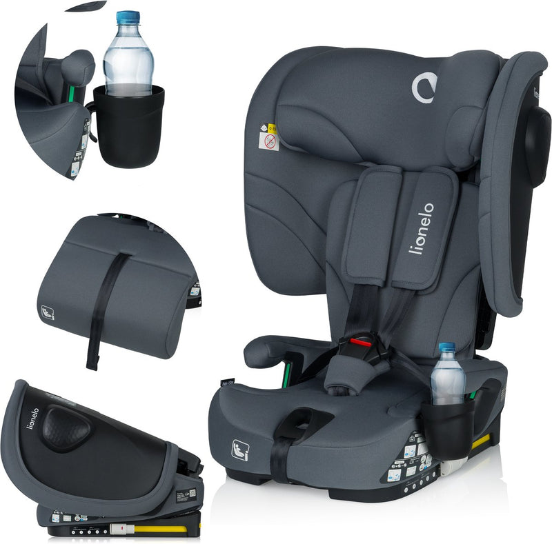 Lionelo nelly i-size autostoel met isofix - 1.5 tot 12 jaar (76-150 cm 9 - 36 kg groep 1 2 3) opvouwbare autostoeltje - extra brede zijbescherming - 5 punts gordel - lichtgewicht - top tether alarm - beensteun - bekerhouder - voor kind peuter