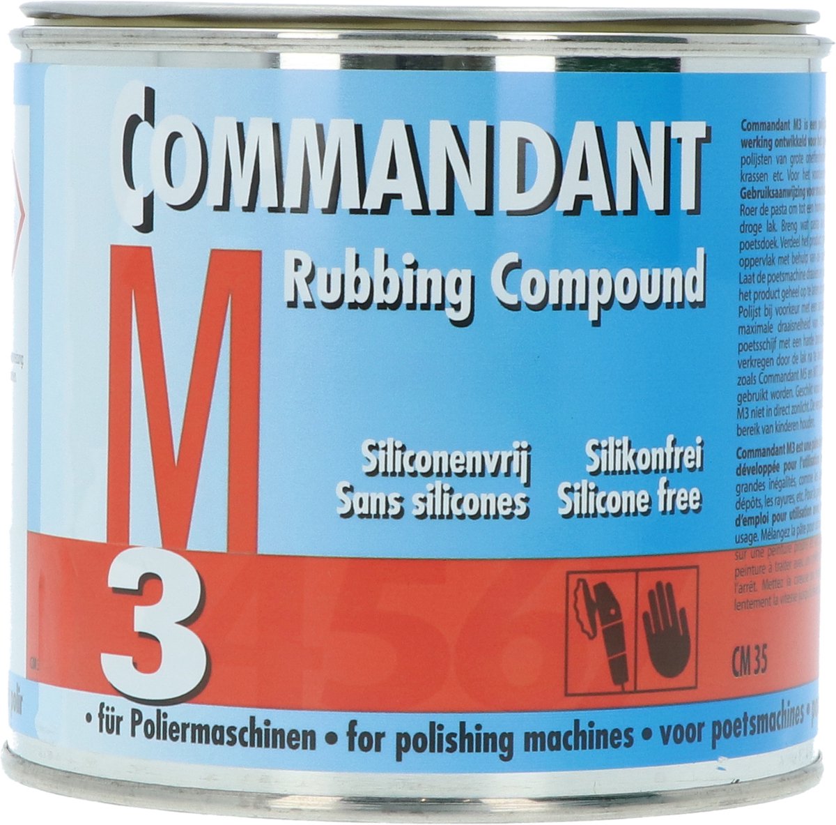 Commandant rubbing compound m3 - polijstpasta – hoge polijstende werking – verwijdert spuitnevel krassen - voor poetsmachine - siliconenvrij - 500gr