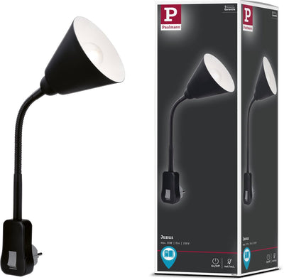 Paulmann stekkerlamp junus - flexarm - e14 230v - leeslamp nachtlamp dimbaar - stekkerspot - stopcontactlamp voor lees- en nachtgebruik - zwart