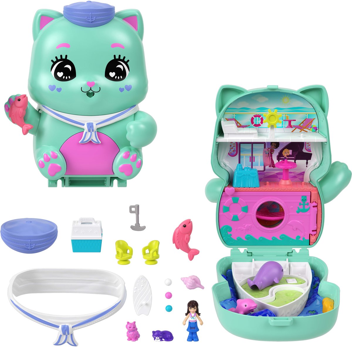 Polly pocket compacte speelset - hijs de zeilen kitty