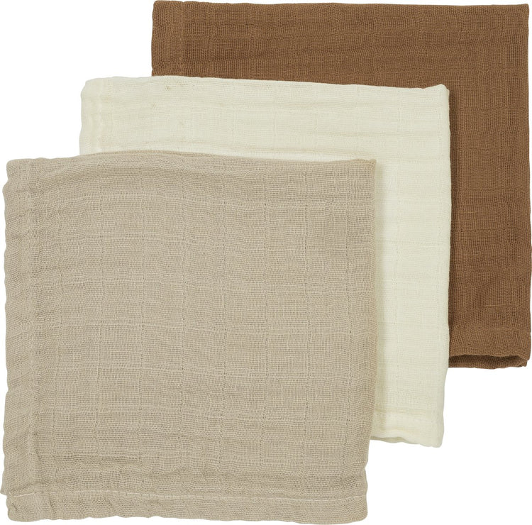 Meyco baby uni monddoekjes - 3-pack - hydrofiel - offwhite sand toffee - 30x30cm
