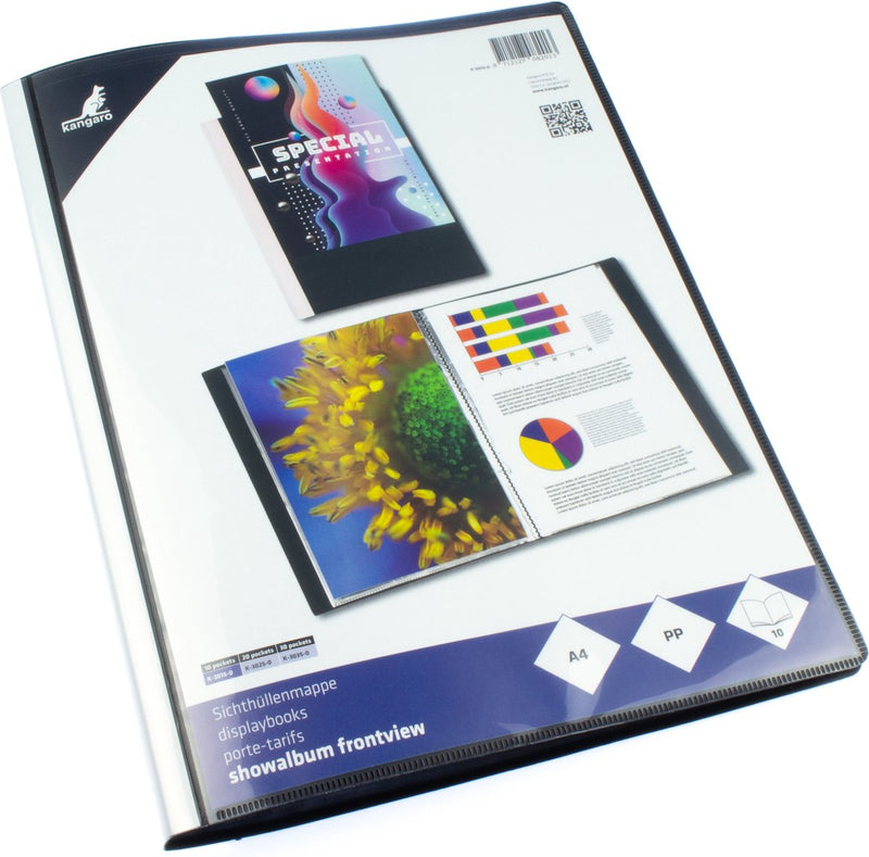 Kangaro showalbum - a4 - pp - 10 insteektassen - zwart - met insteek - k-3015-0
