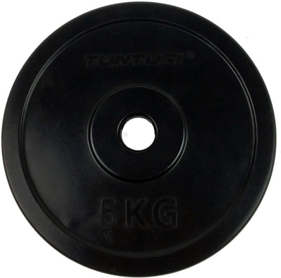 Tunturi halterschijf - halter gewichten - 1x 5 kg - 30mm - rubber - incl. gratis fitness app