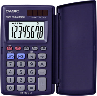 Casio hs-8vera zakrekenmachine donkerblauw aantal displayposities: 8 werkt op zonne-energie, werkt op batterijen (b x h