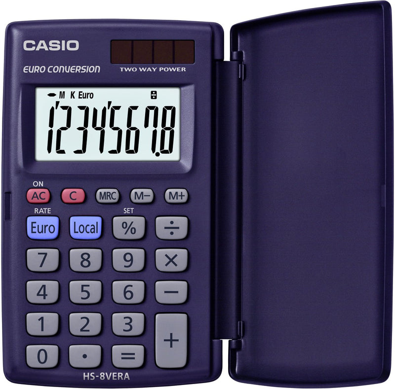 Casio hs-8vera zakrekenmachine donkerblauw aantal displayposities: 8 werkt op zonne-energie, werkt op batterijen (b x h