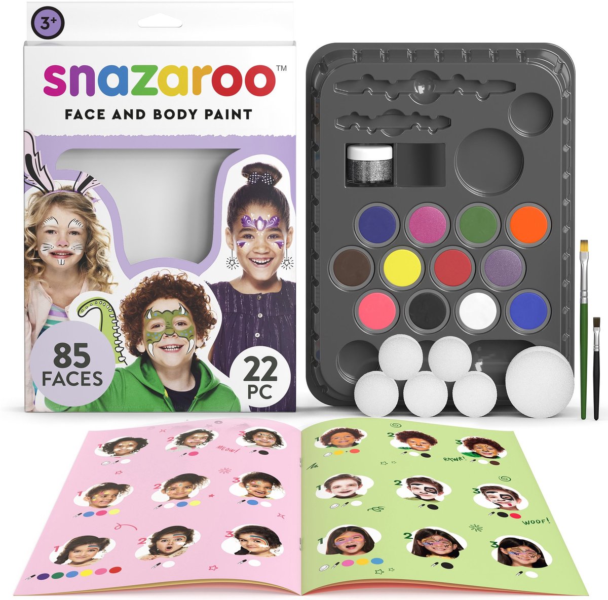 Snazaroo 1172197 kindergrime set ultimate party pack - 12 heldere kleuren inclusief glitter – face paint set kinderen – schminkset met accessoires, waterbasis afwasbaar – voor feest, carnaval halloween
