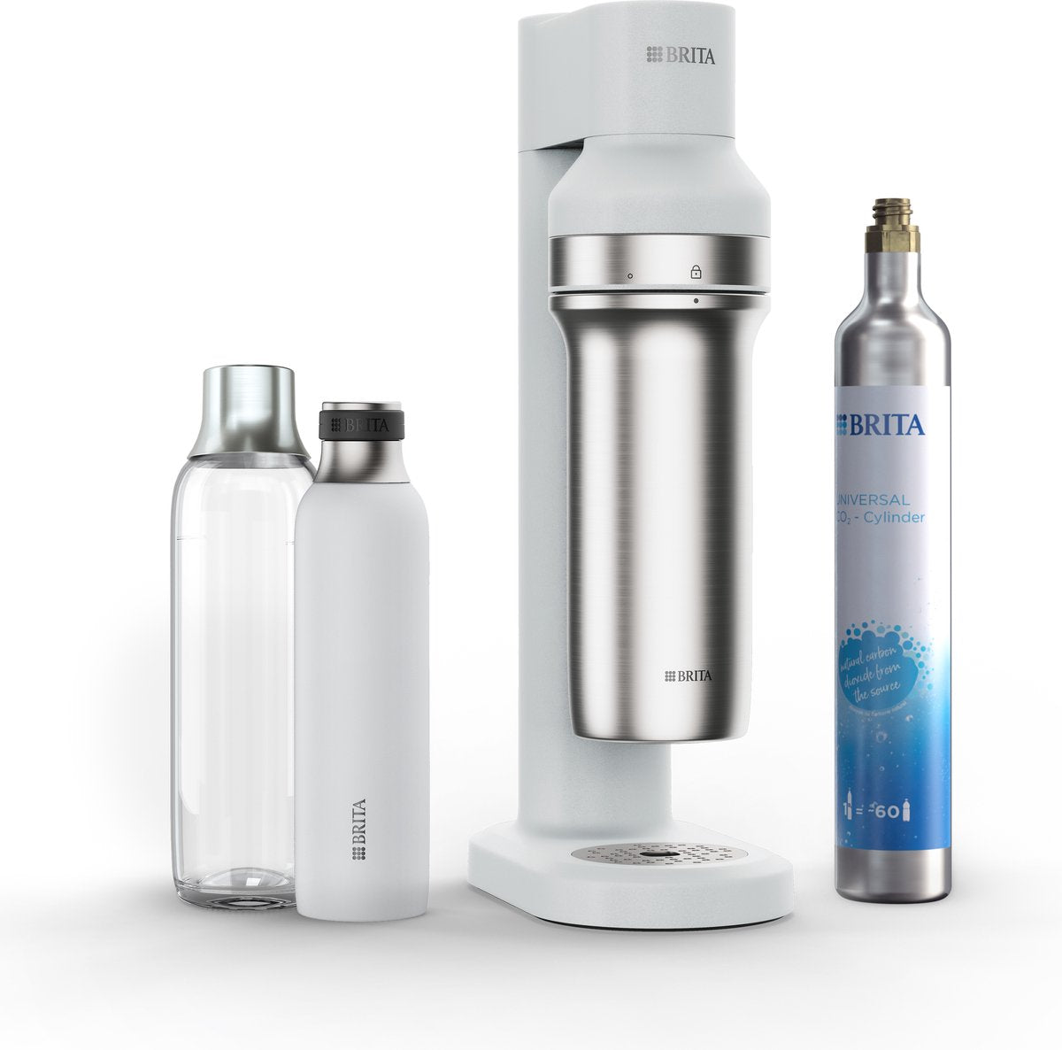 Brita - sodatrio - bruiswatertoestel - soda - wit - incl. 1 flesvoet, 1 co2 cilinder, 1 glazen fles, 1 kleine rvs fles